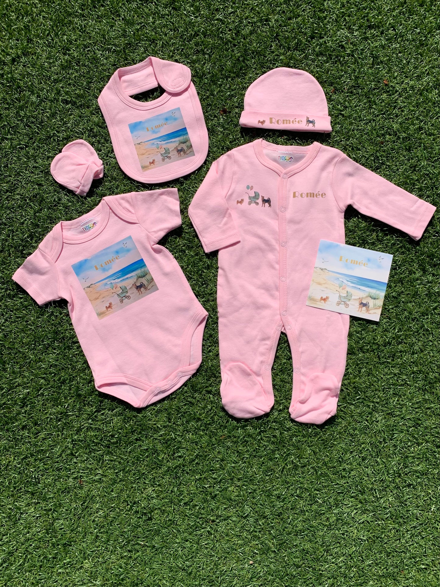 Babyset 5-delig met thema van geboortekaartje