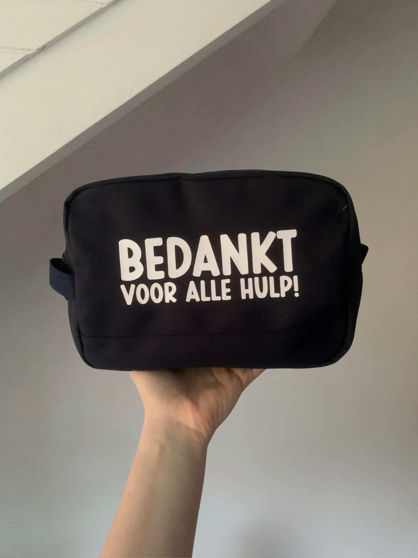 Toilettas met tekst
