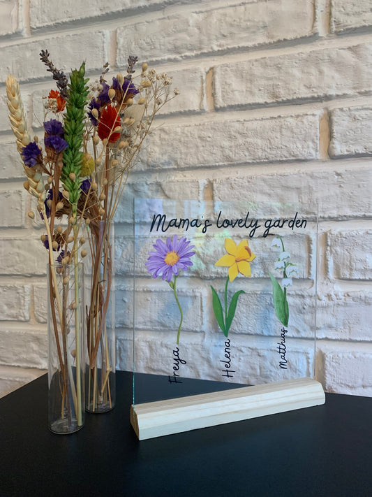 Glazen plaatje met geboortebloem