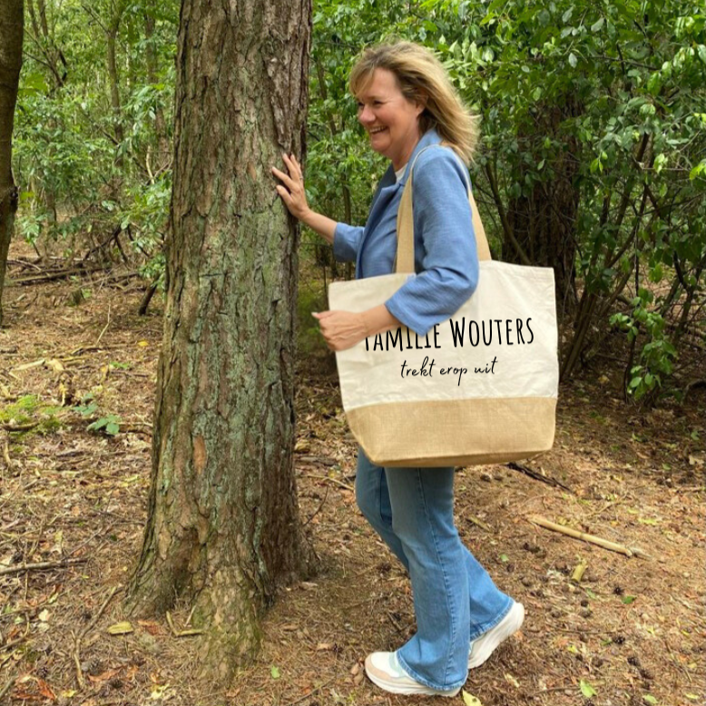 XL jute shopper met tekst
